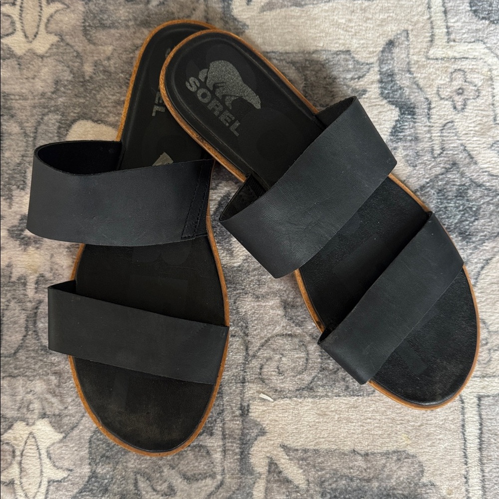Sorel Black Double Strap Sandals